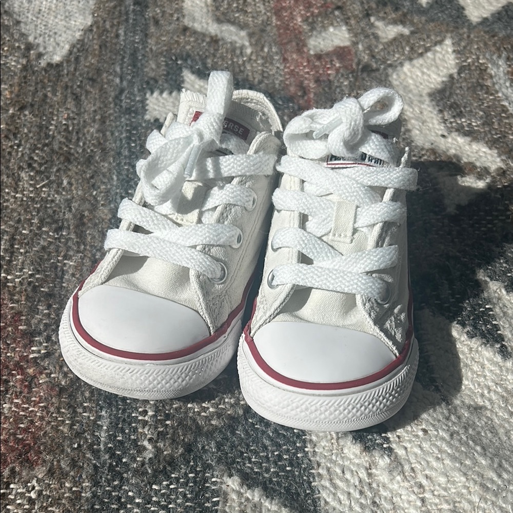 Converse Kids White Canvas Sneakers with Red Trim